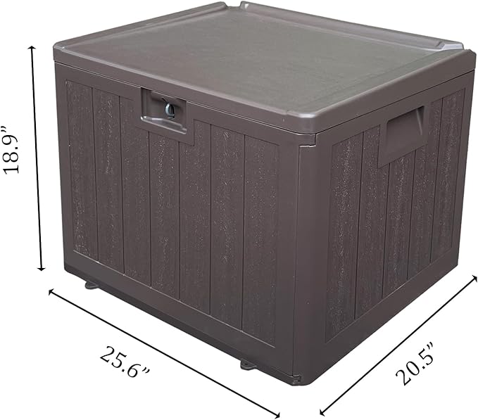 33 Gallon Pro Waterproof Outdoor Storage Bin Resin Deck Box for Patio, Poolside, and Garden, Lockable & UV-Resistant, Ideal for Small Spaces, Brown