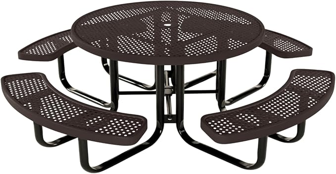 Coated Outdoor Furniture Heavy-Duty Portable Outdoor Kids Table with Umbrella Hole, Punched Steel Kids Picnic Table, Commercial-Grade, Made in America (46 In, Round, Childrens, Brown)