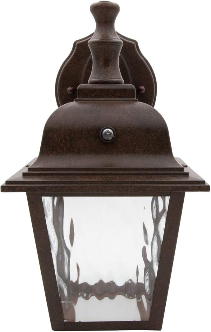 Maxxima LED Porch Lantern Outdoor Wall Light Fixture - Aged Bronze, Clear Water Glass, Photocell Sensor, 875 Lumens, 3000K Warm White, Dusk to Dawn Light Sensor, Exterior Decorative Light