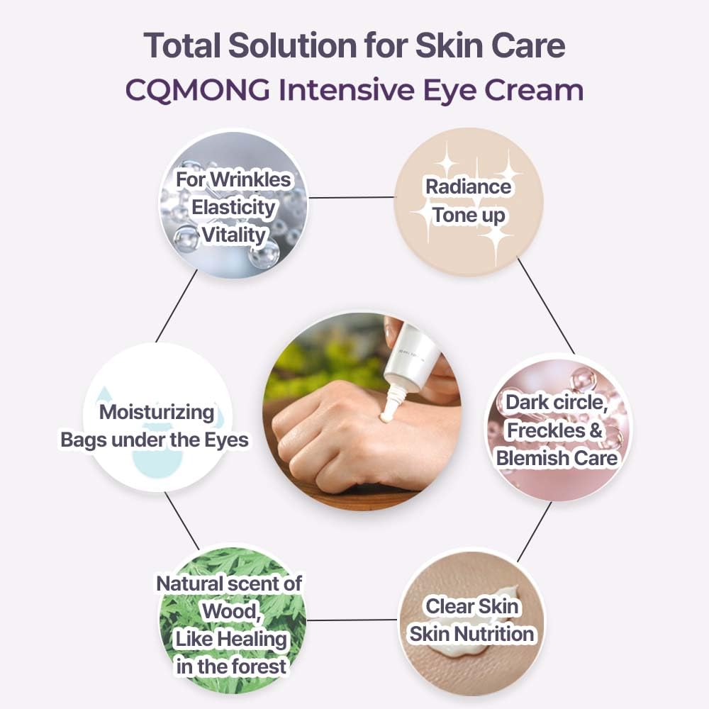 CQMONG Intensive Eye Cream 1.01 fl oz for dark circles, puffiness, wrinkles, fine lines, bags under eyes, dark spots l Natural wood scent l Glutathione, Collagen, 7 Amino Acids, Adenosine l Korean