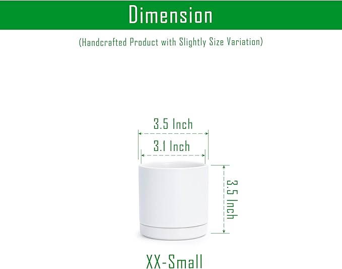 D'vine Dev Set of 4 Small Ceramic Plant Pots, 3.5 Inch Succulent Planter Pot for Plants with Drainage Hole and Saucer, White, 94-X-A-1