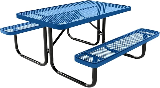 Coated Outdoor Furniture Heavy-Duty Portable Outdoor Kids Table, Expanded Metal Kids Picnic Table, Commercial-Grade Picnic Table, Made in America (4ft Rectangular, Childrens, Textured Light Blue)