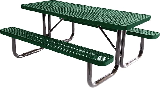 Coated Outdoor Furniture Heavy-Duty Portable Outdoor Picnic Table, Thermoplastic Coated Expanded Metal Commercial-Grade Patio Dining Furniture Made in America (6ft Rectangular, Green)