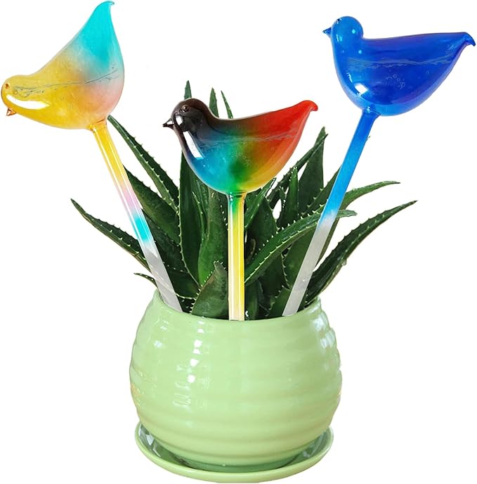 Glass Plant Watering Globes, Flower Watering Globes Self Watering Star Plant Watering Pot, Automatic Multicolored Glass Watering Spray for Everyday Use,3 Pack (B)