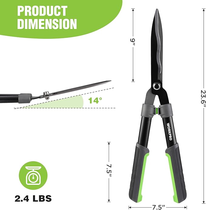 WORKPRO Garden Hedge Shears, 23" Manual Hedge Clippers, Professional Bush Cutter, Gardening Pruners Scissors, Hedge Trimmers, Shears Gardening Tools for Pruning Borders & Shrubs