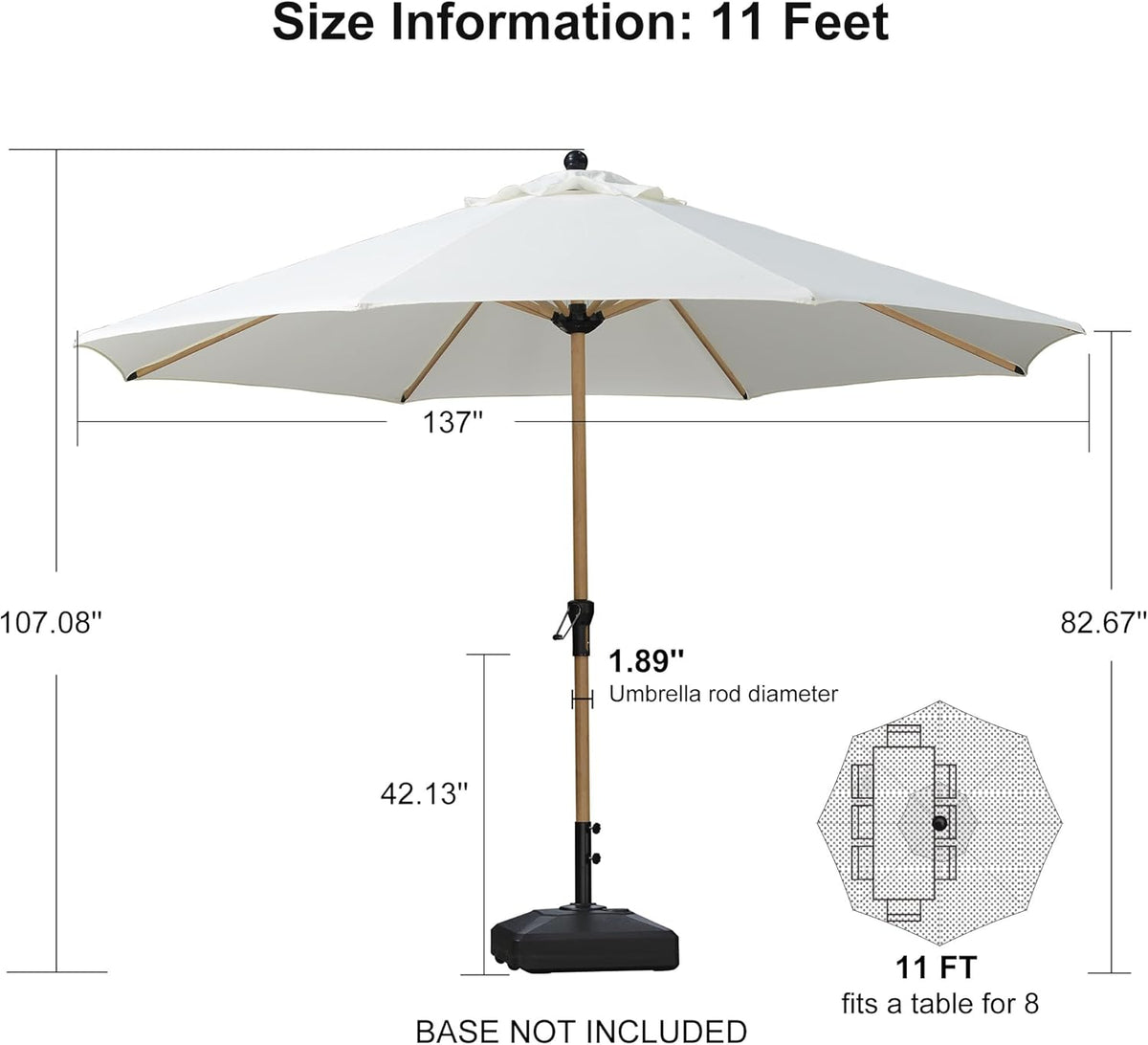 PURPLE LEAF 11 Feet Patio Umbrella Outdoor Table Umbrella Round Aluminum Market Umbrella with 8 Sturdy Ribs & Crank Commercial Outdoor Umbrellas for Garden Deck Patio, Cream