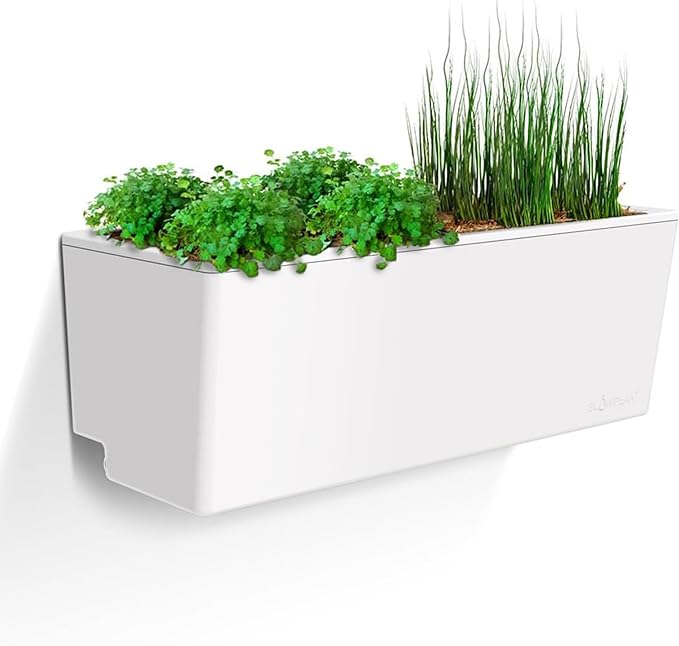 Glowpear Self Watering Planter Box - 23.6", White - UV Stable, Scalable Wall Mounts Plant Pot with Water Gauge, Indoor Outdoor for Vegetables, Flowers, Herbs, and Succulents, Gardening
