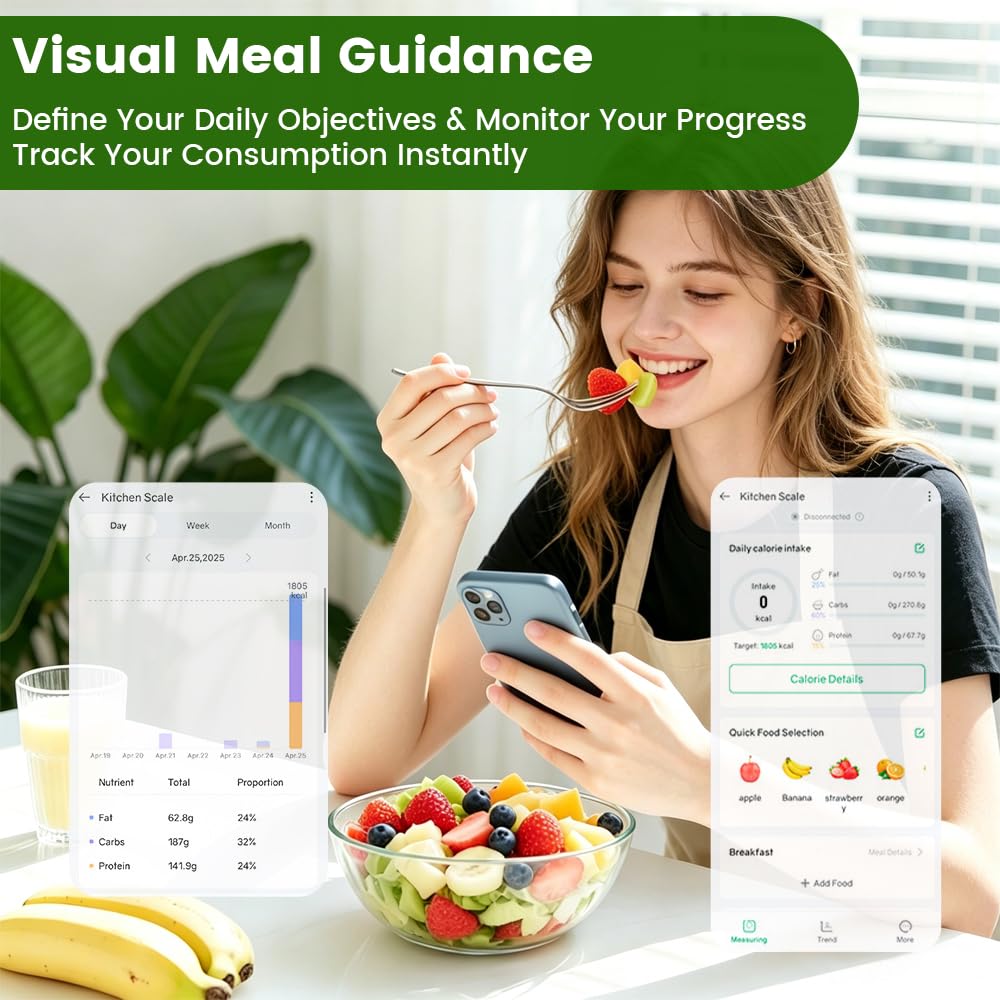Dexmary Smart Food Scale with Nutritional Calculator, Free App for 999+ Foods, Supports Offline Functionality, Calorie Scale, Nutrition Scale with 50 Food Preload, Black