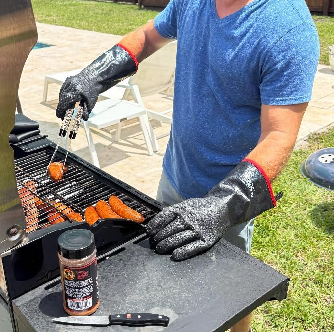 Freedom BBQ Gloves 932°F Heat Rated Magnetic EZ On Off Safety Clips Waterproof for Grills Smokers Fryers Ovens (18")