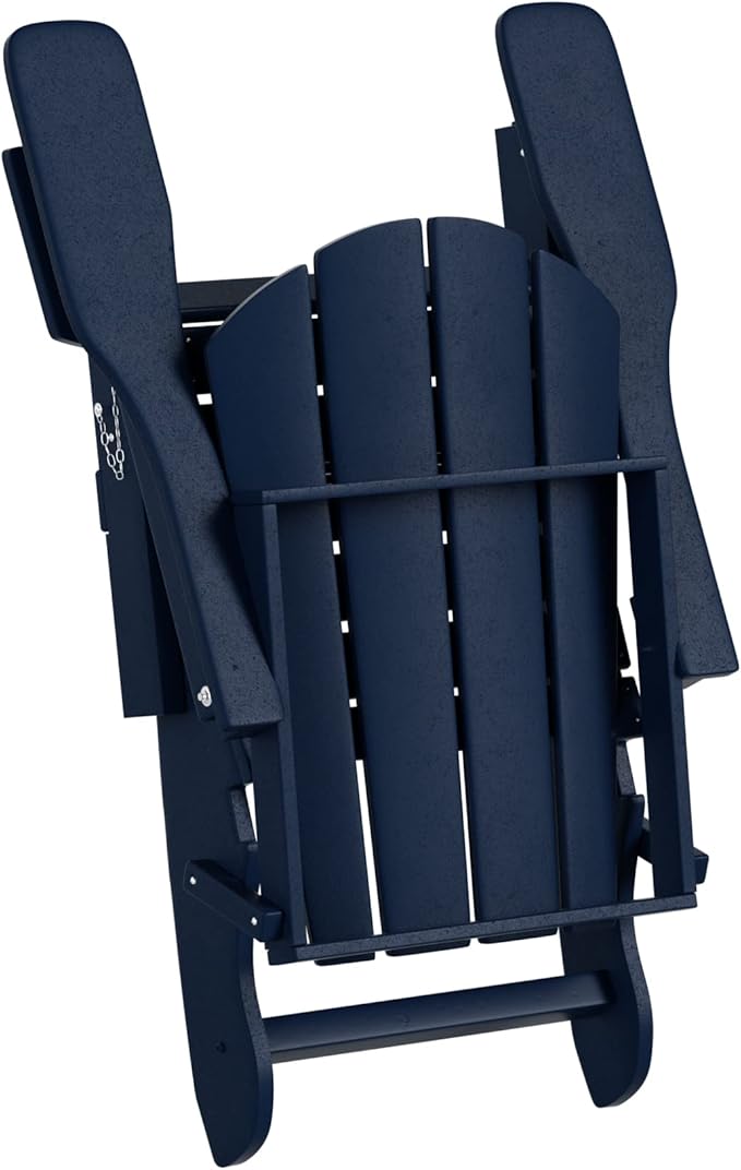 WO Home Furniture Adirondack Chair Table Set of 2 PCS Outdoor Folding Chair w Side Table Weather/UV Resistant for Lawn, Garden, Bon Fire, Balcony (Navy Blue)