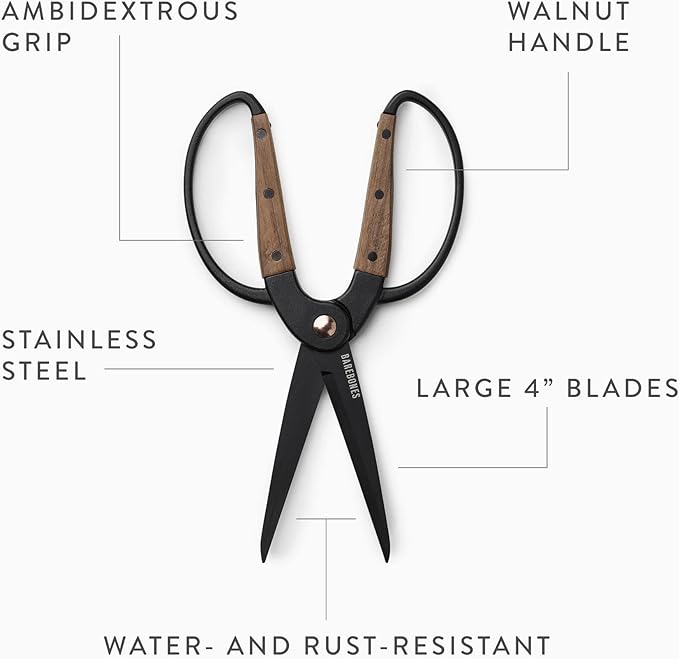 Barebones Garden Scissors - Walnut Scissors - Garden Supplies and Indoor Plant Accessories - Plant Shears with Wide Handles - Comfortable Fit Hand Pruners (Large)