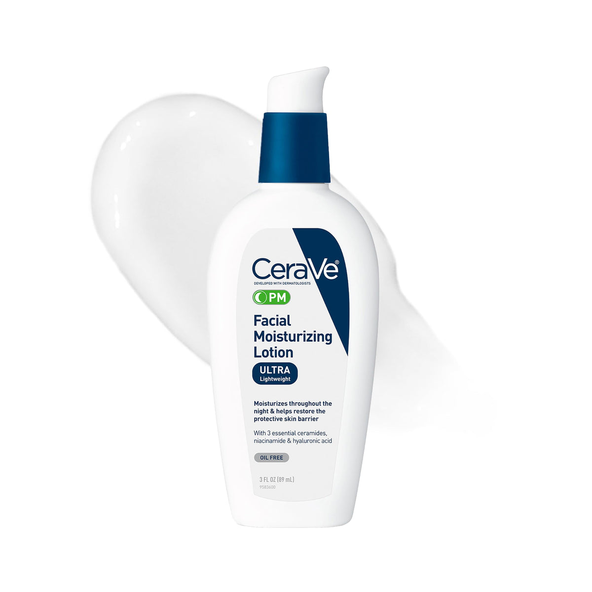 CeraVe PM Daily Facial Moisturizer, Skin Care for Dry Skin, Oil-Free, 3oz