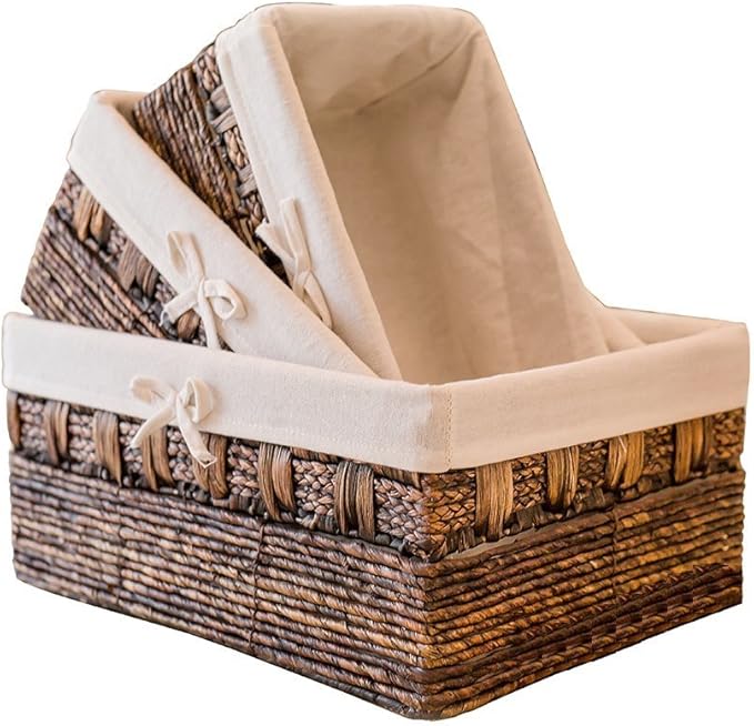 Handmade Woven Maize and Hyacinth Storage Basket,Kingwillow, (Set of 3)