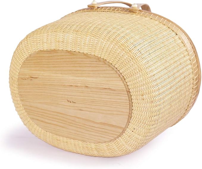 Nantucket Basket Crafts Cane-on-Cane Weave Picnic Basket Shopping Basket Basket Storage Basket Two Swing Handles (Ash Activity Double Open)