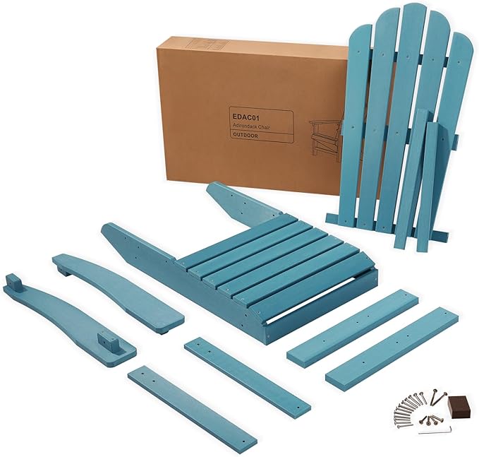 Psilvam Classic Adirondack Chair, Standard-Sized Poly Lumber Fire Pit Chair, 350Lbs Support Weather Resistant Patio Chairs for Garden, Party, Beach(Blue)
