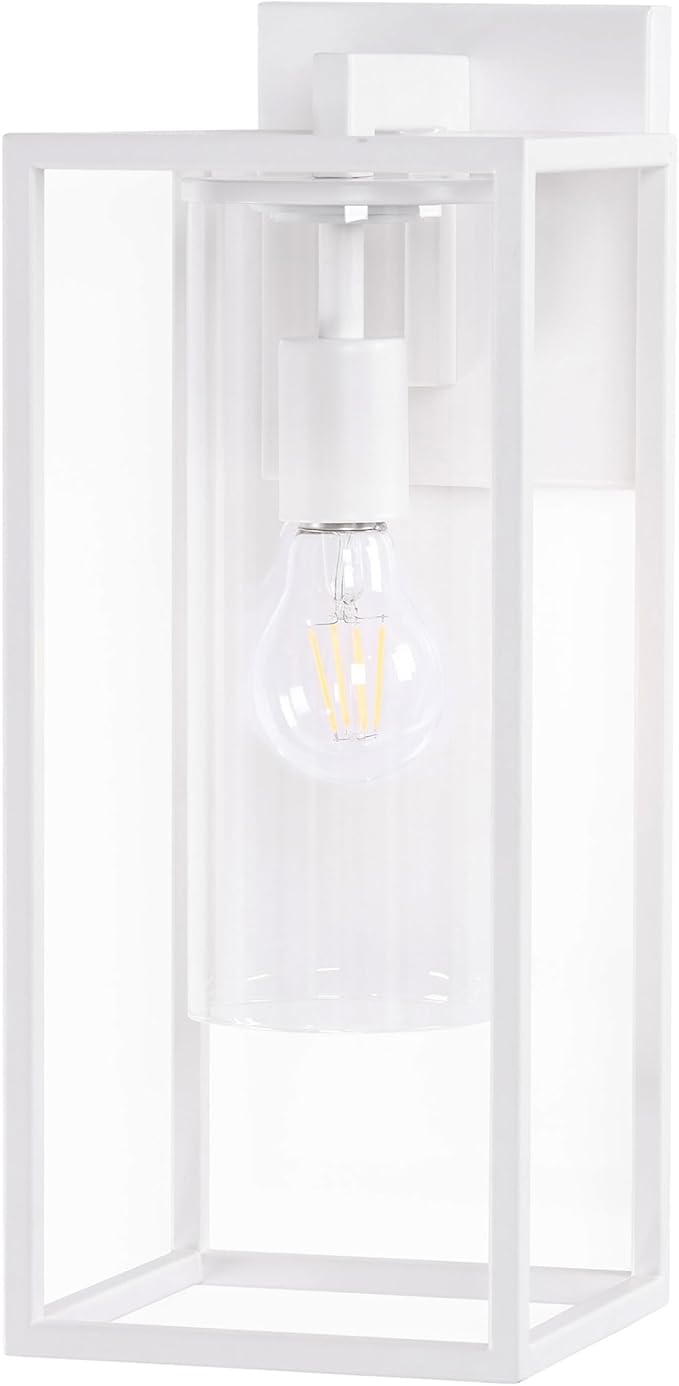 15.7 Inch Outdoor Wall Lights, Outdoor Wall Lantern with Circular Clear Glass Shade, Waterproof Exterior Lighting Fixtures, Modern Front Porch Lighting for House, Garage, E26 Base, ETL Listed, White