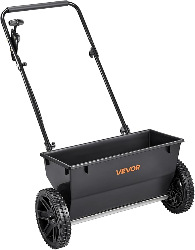 VEVOR Broadcast Spreader, 50LBS Capacity, Walk-Behind Push Spreader, 18 in Spreading Width, 8 in All Terrain Pneumatic Tires, Lawn Spreaders with Hopper Grate, for Seed, Fertilizer, Ice Melt