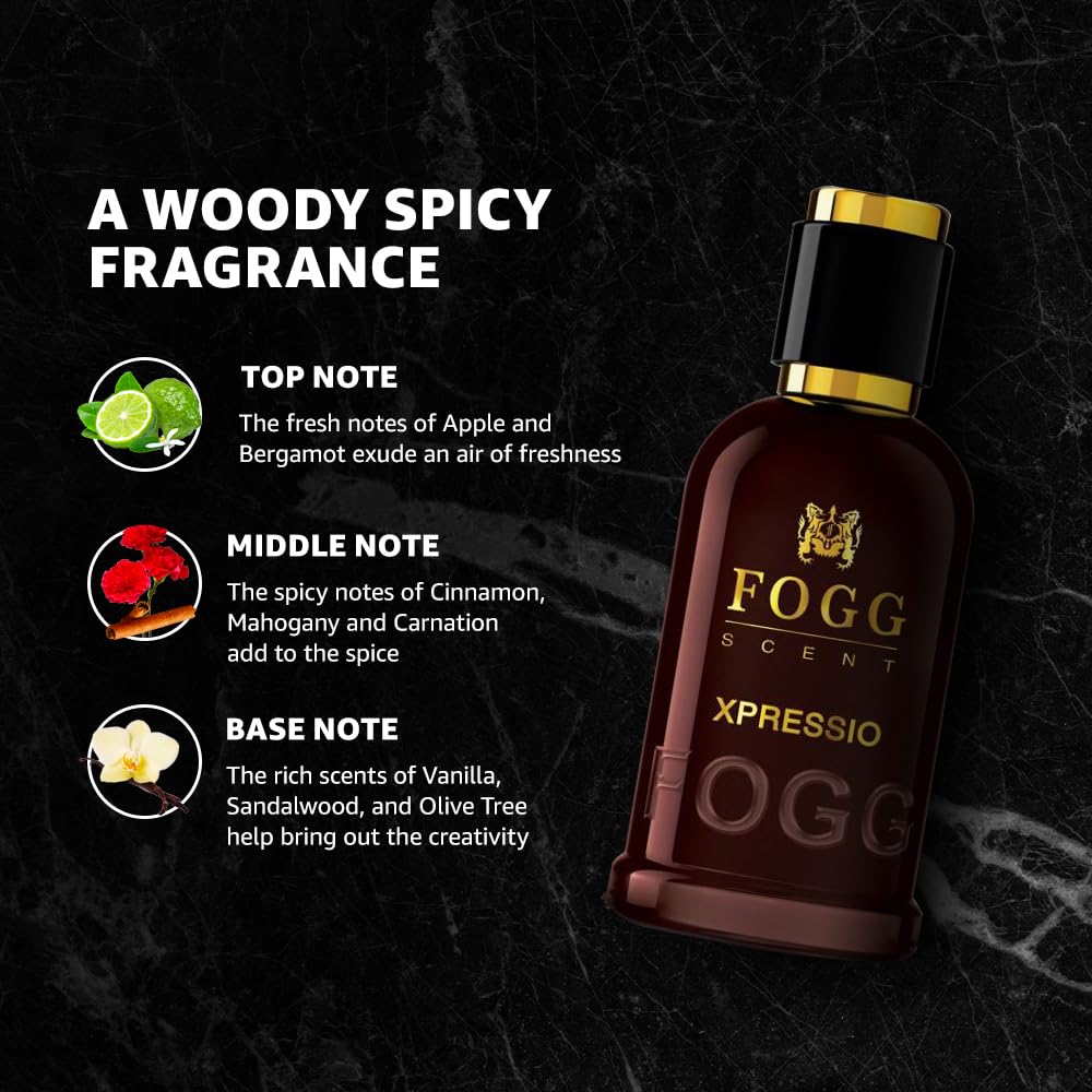 Fogg Scent Xpressio Eau de Parfum for Men | Fresh Aromatic Perfume | Modern Fragrance with Grapefruit, Sage & Patchouli | Long Lasting EDP | Ideal for Office, Party & Daily Wear | 3.38 oz (100 ml)