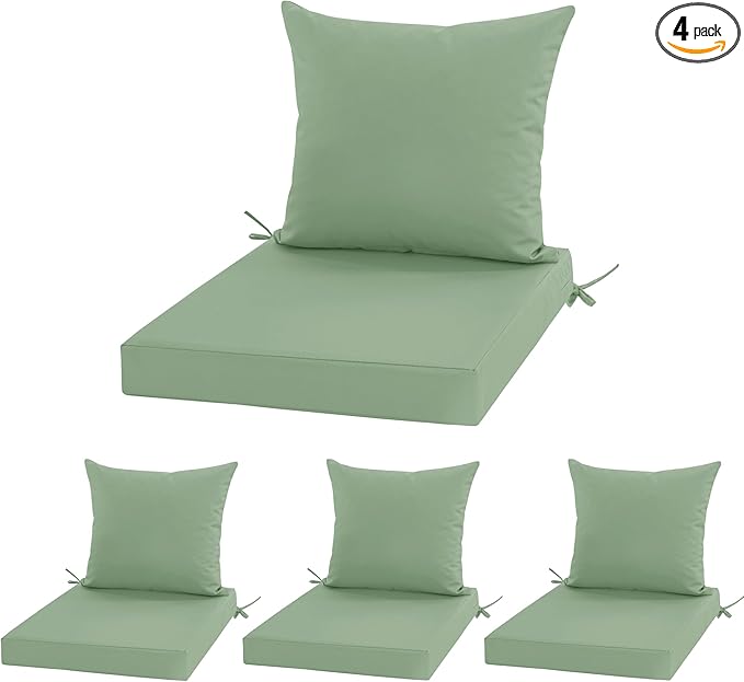 Outdoor Chair Cushions, Waterproof Outdoor Cushions for Patio Furniture w/Fade-Resistant, Removable & Machine-Washable Covers, 19x19 Inch, Ideal for Seat in Gardens/Porch – Set of 4, Sage Green