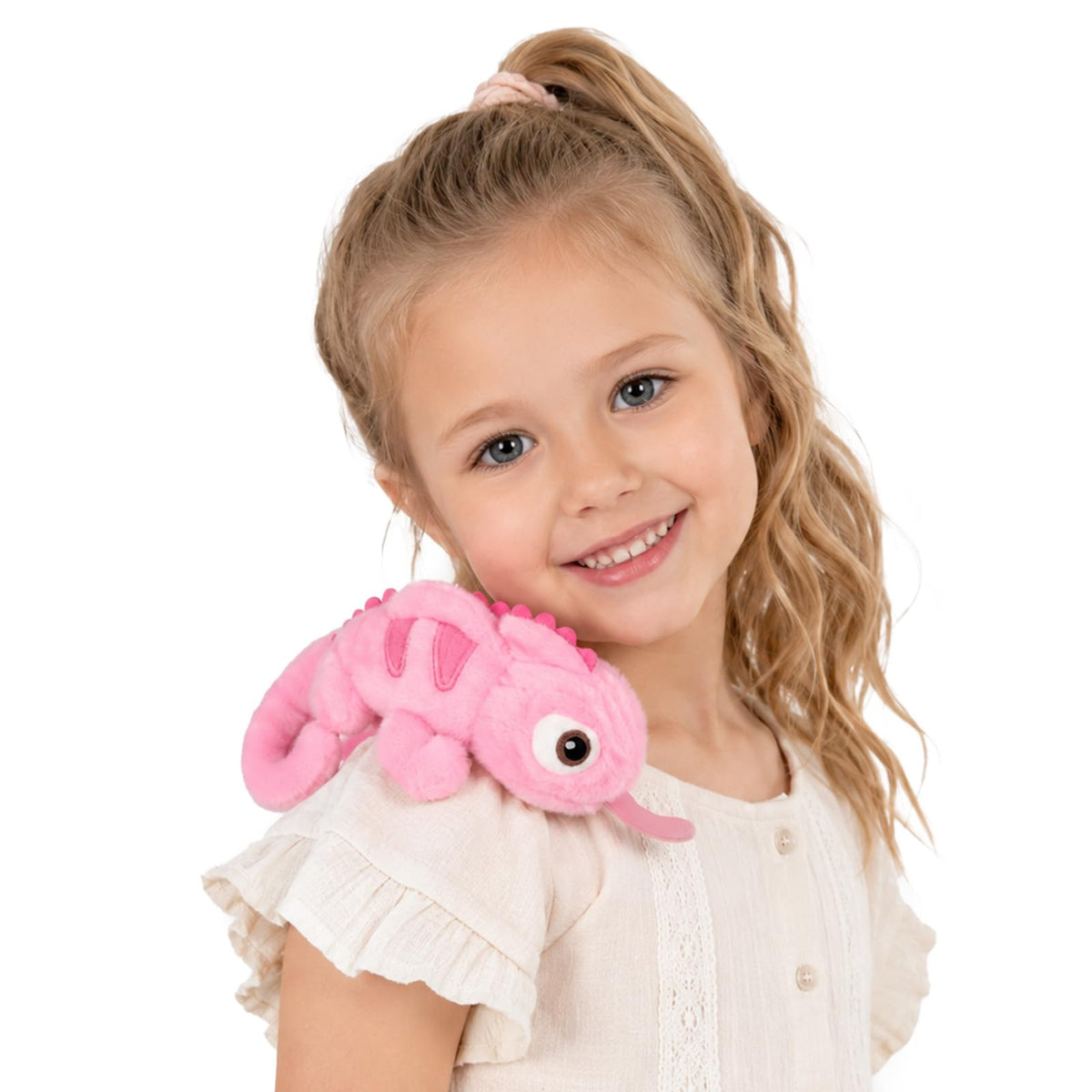 Magnetic Pink Chameleon Shoulder Plush, 8 Inch Lizard Stuffed Animal