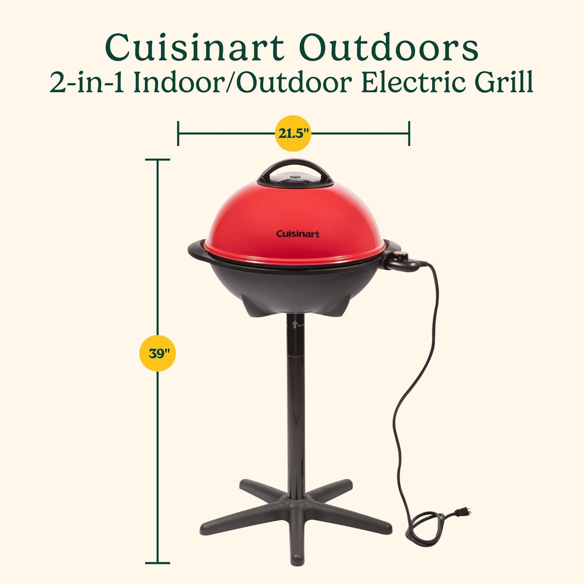 Cuisinart Indoor/Outdoor Electric Grill, 2-in-1 Portable BBQ with Nonstick Cooking Surface, Electric Grill Outdoor with Adjustable Heat, Stand/Tabletop Options for Cookouts, Barbecues, Small Spaces