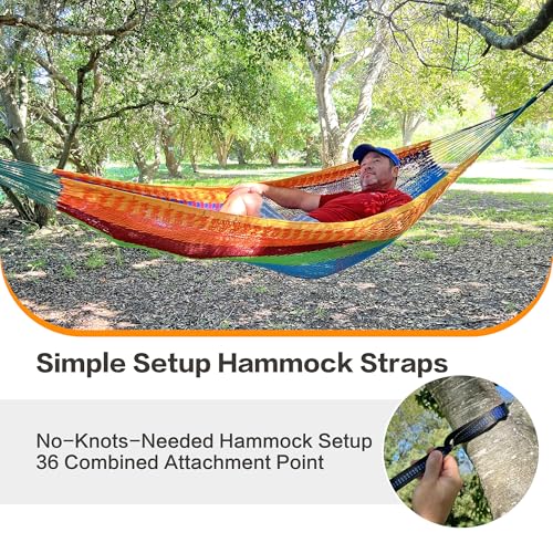 CHULIM Handwoven Mayan Hammock with 10ft Tree Straps, 550lbs Capacity Soft Rope Double Hammock, Portable Outdoor Hammock with Carry Bag for Camping Backyard Beach - Coffee - color: Coffee