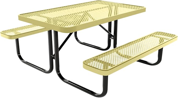 Heavy-Duty Portable Outdoor Kids Table, Expanded Metal Kids Picnic Table, Commercial-Grade Picnic Table, Made in America (4ft Rectangular, Childrens, Textured Sandstone)