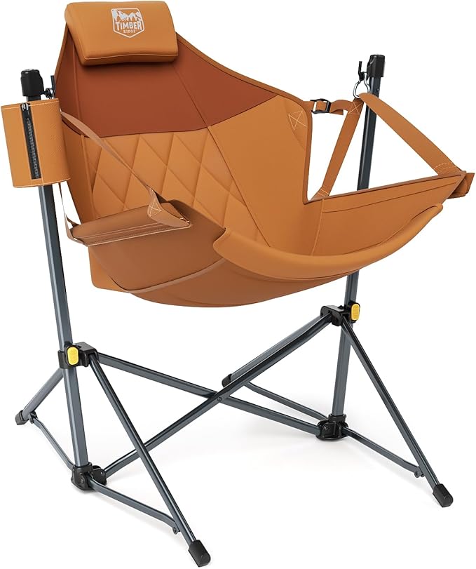 Timber Ridge Hammock Camping Chair with Adjustable Backrest, Heavy Duty Folding Hammock Chair Supports 300lbs, Portable Hammock Chair for Camping, Travelling and Patio, Orange