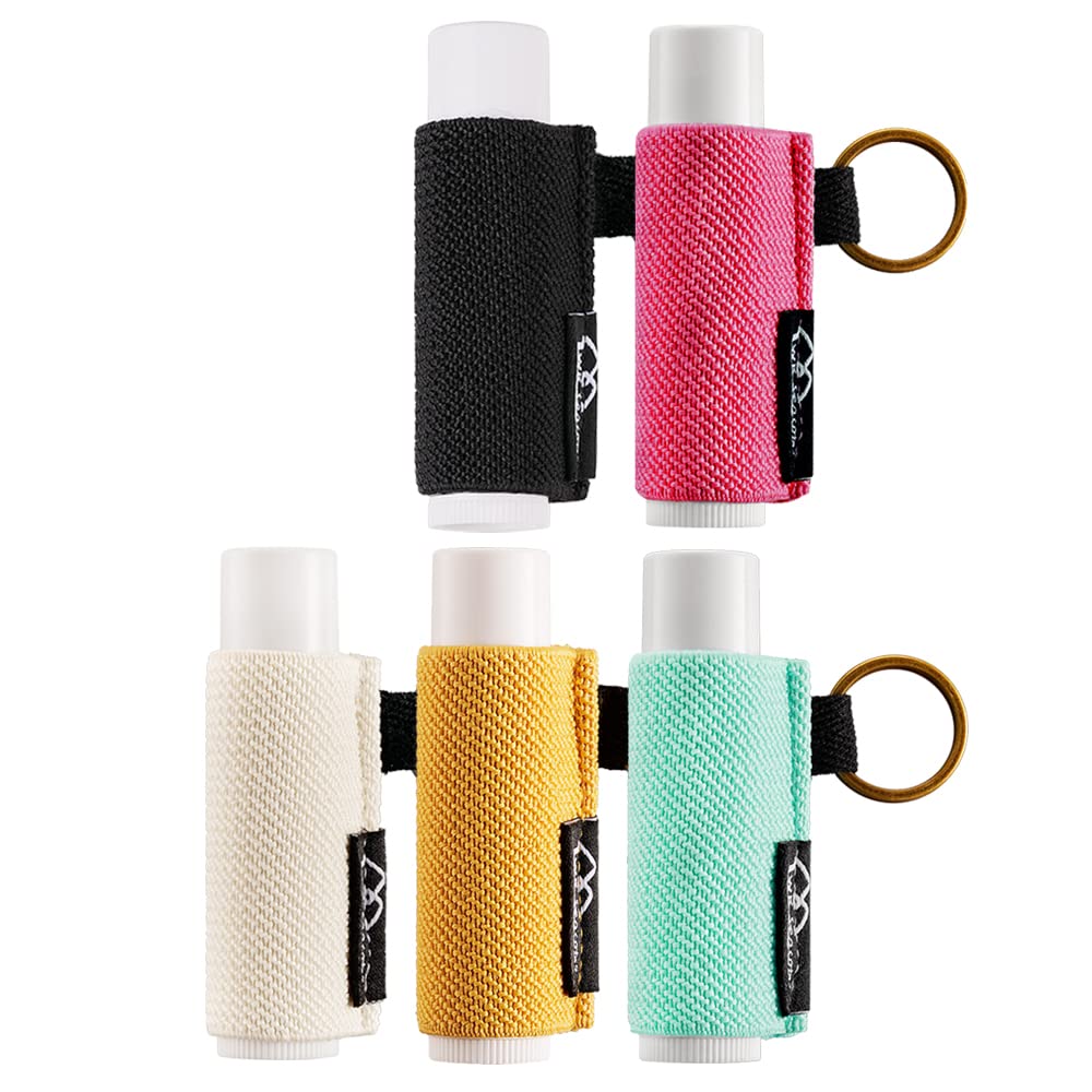 Wk Ieason - Lip Balm Holder Keychain Clip On Lipstick Sleeve Chapstick Sleeve Holder Keychain Pack Of 5 (Beige/Green/Yellow/Blac