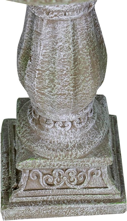 SunJet 23.8” H x 20” Dia Outdoor Birdbath with Exquisite Carvings Pedestal - Fibre Reinforced Concrete Birdbaths, Neoclassical Style Design for Garden Decor & Bird Attraction