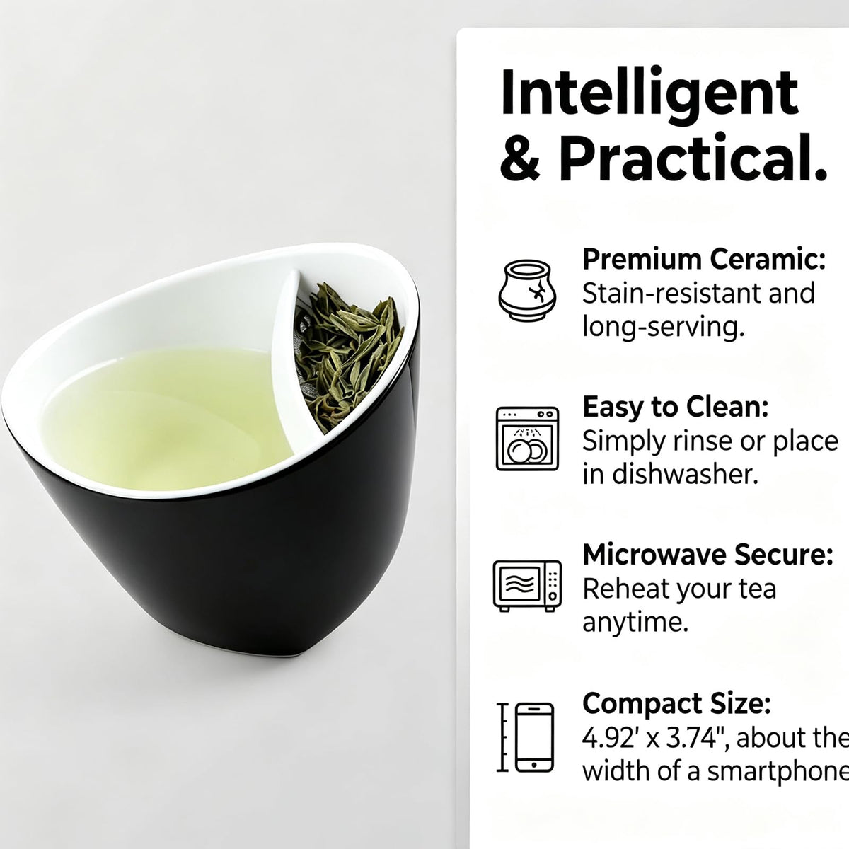Samelek 2026 New Cup Tilt Tea Cup with Built-in Strainer, One Piece Travel Cup | Cup Tilt Tea Cup, with Infuser, One Piece Travel Cup (Black)