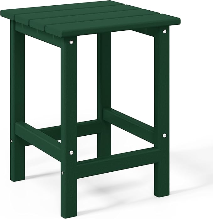 WO Home Furniture Adirondack Chairs Table Set of 3 PCS Outdoor Folding Chairs Side End Table Weather/UV Resistant for Lawn, Garden, Bon Fire, Balcony (Dark Green)