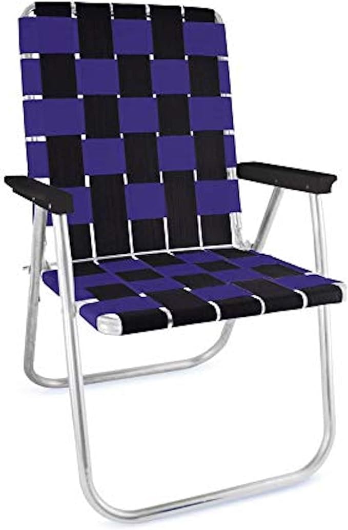 Lawn Chair USA Folding Aluminum Outdoor Patio Lawn Chair | Heavy-Duty Webbed Chairs for Camping, Sports, Beach, Yard & Tailgating | Lightweight Portable | Classic - Black/Purple