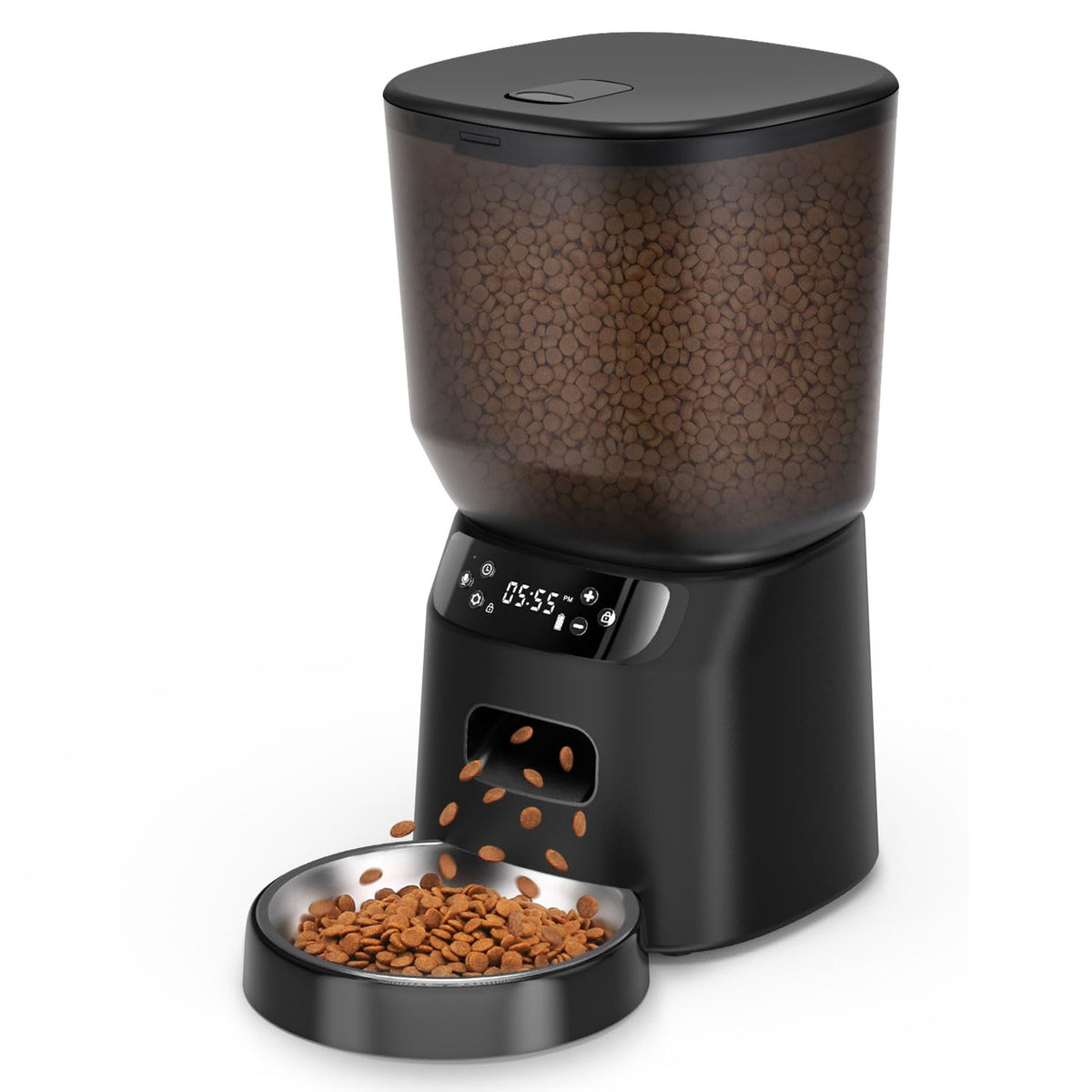 Automatic Cat Feeder, Cat Food Dispenser with Stainless Steel Bowl, Timed Portion Control 20 Portions 6 Meals Per Day, Voice Recorder, Dual Power Supply for Small Dogs