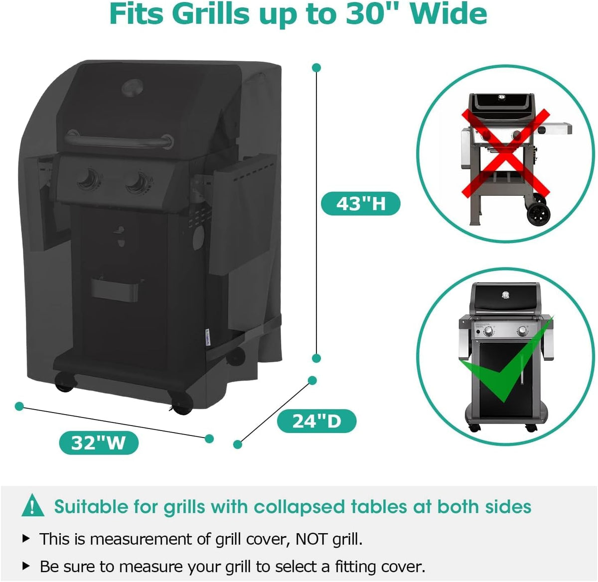 SunPatio 2 Burner Gas Grill Cover 32 inch, Heavy Duty Waterproof Small BBQ Grilling Cover, Compatible for Weber Char-Broil Nexgrill and More Grills with Collapsed Side Tables, All Weather Protection