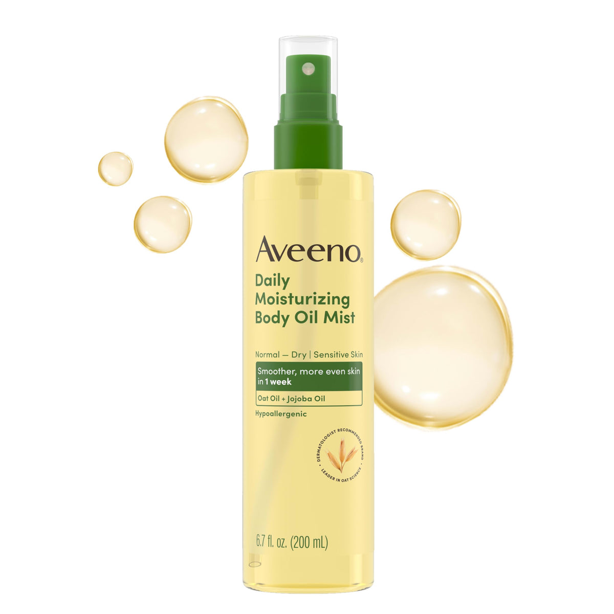Aveeno Daily Moisturizing Body Oil Mist with Oat Oil and Jojoba Oil for Rough, Dry, Sensitive Skin, Nourishing Body Spray for Smoother, More Even Skin, Paraben- & Silicone-Free, 6.7 fl. oz