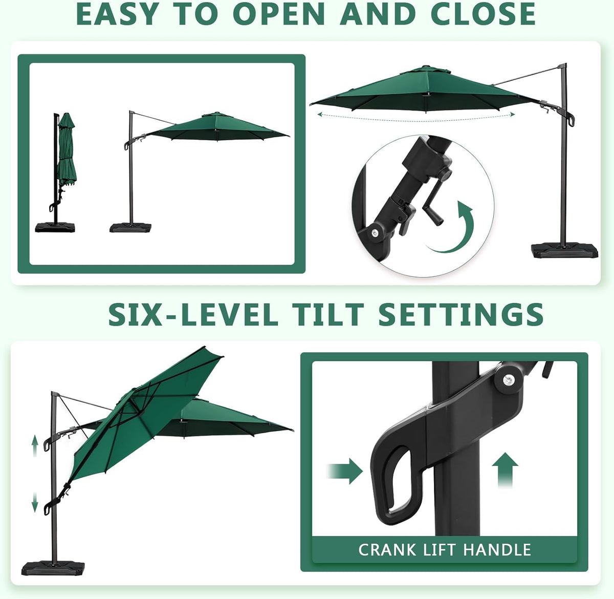 Abba Patio 10FT Vienna Offset Patio Umbrella Outdoor Cantilever Umbrella with 360° Rotation Design and Easy Tilt Adjustment UV 50+ Protection 8 Ribs for Backyard Garden Deck Pool Patio, Dark Green