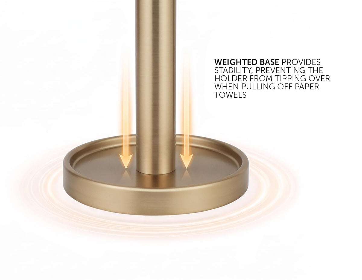 Ivilon Countertop Paper Towel Stand - Steady and Easy Tear - Fits All Paper Towel Rolls - Warm Gold