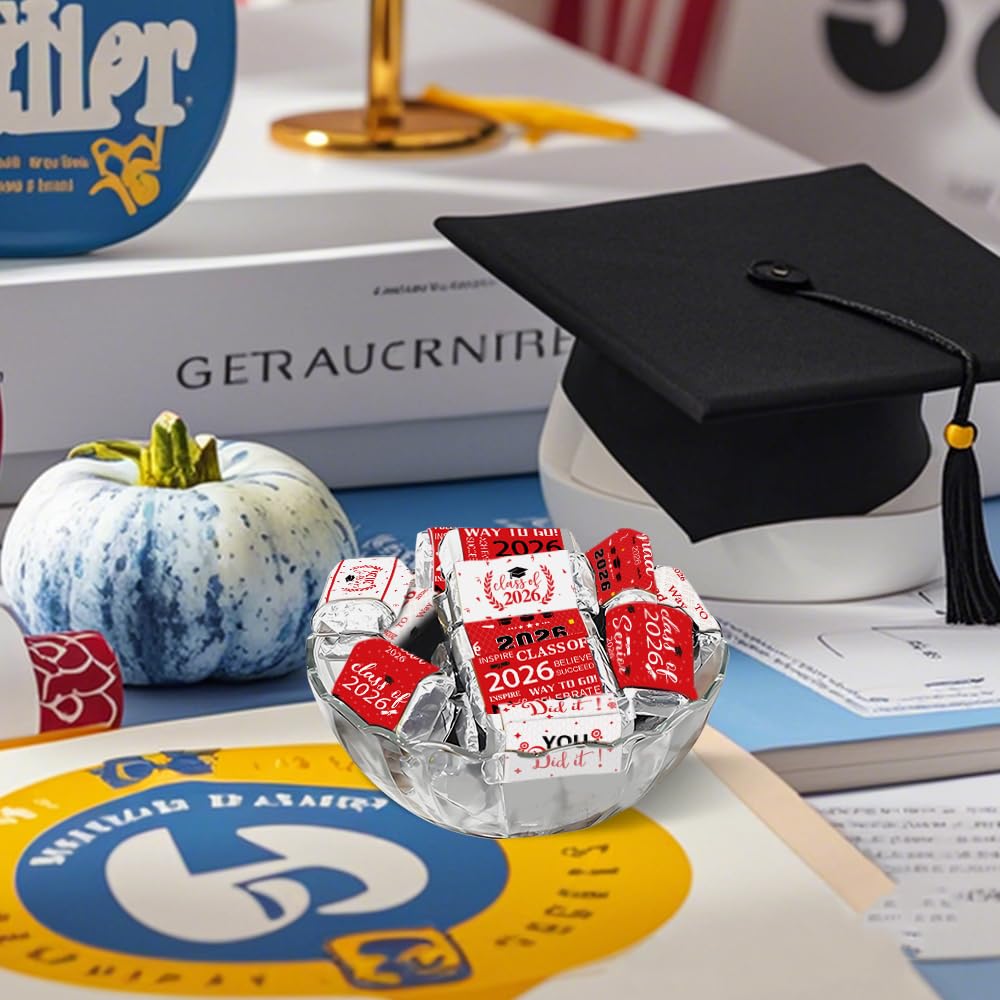 Graduation Party Decoration 2026 Graduation Label Stickers, 120 PCS Congrats Grad Mini Red White Candy Wrappers Class of 2026 Chocolate Bar Sticker