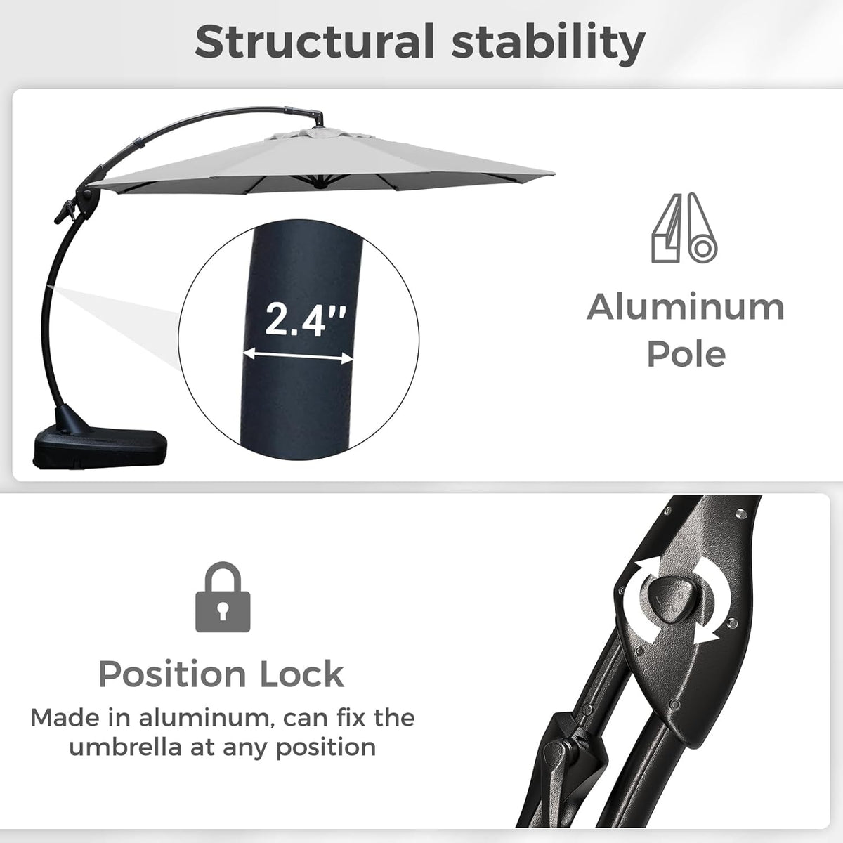 Grand patio 12 FT Sunbrella Cantilever Umbrella with Base Outdoor Aluminum Offset Umbrella with Tilt Adjustment (Granite, 12 FT-SUNBRELLA)