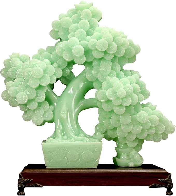 Top Resin Money Tree, Artificial Bonsai Tree, Handcrafted, Premium Quality, Feng Shui Gift for Abundance Luck and Success (Green)