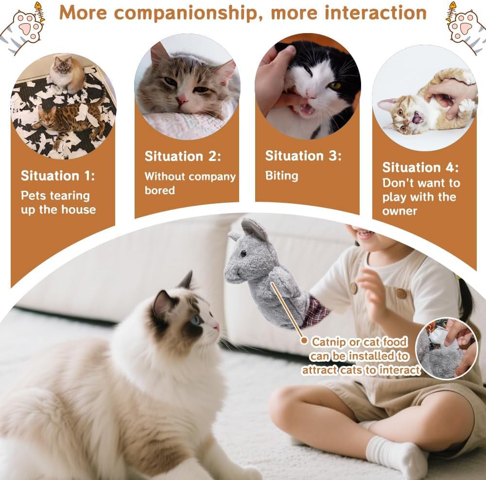 oyeftp Cat Wrestling Glove, Interactive Cat Toys for Fun Play, Thickened & Safe & Soft Cat Wrestling Glove Hand Puppets with Cats Teaser and Bell for Indoor Cats Exercise & Mental Stimulation