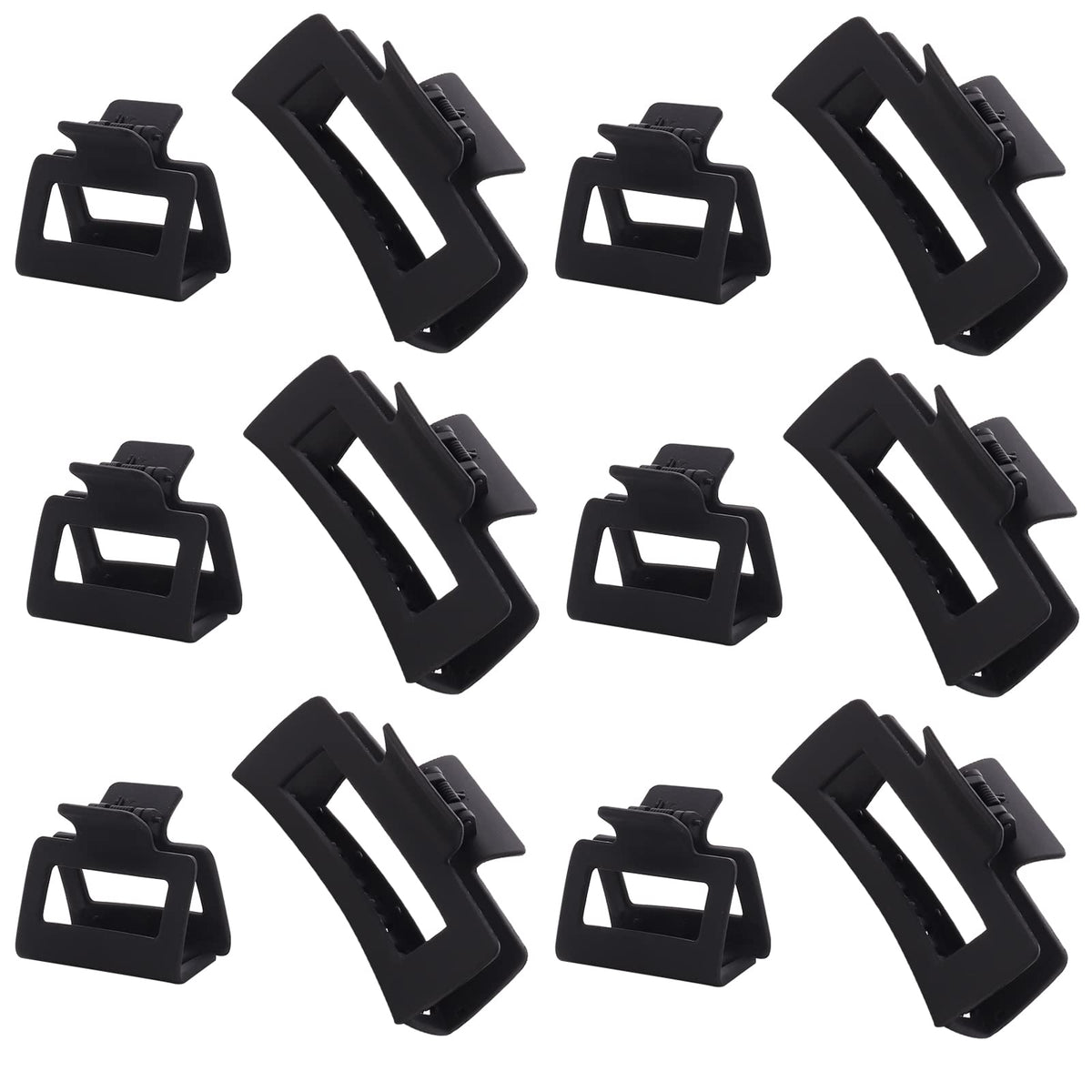 Alemaky 12 Pack Black Square Claw Clips, Big And Small Neutral Rectangle Hair Claw Clips, Non-Slip Matte Large Hair Clips For Wo