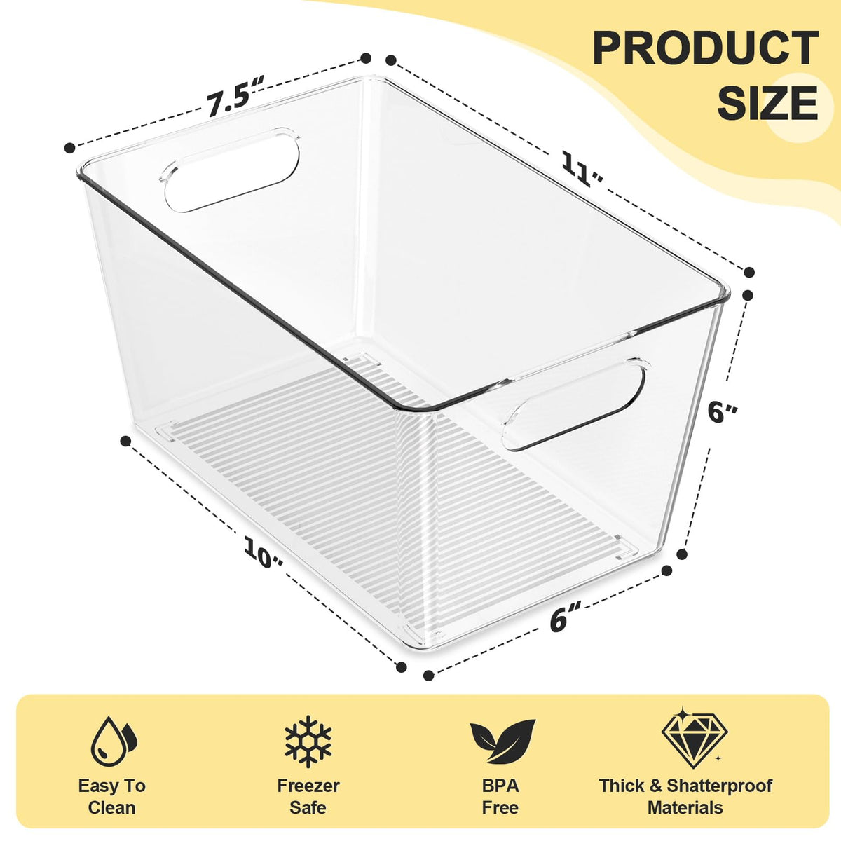Joymeezo 6 Pack Clear Plastic Storage Bins, Kitchen&Pantry Organizer Large