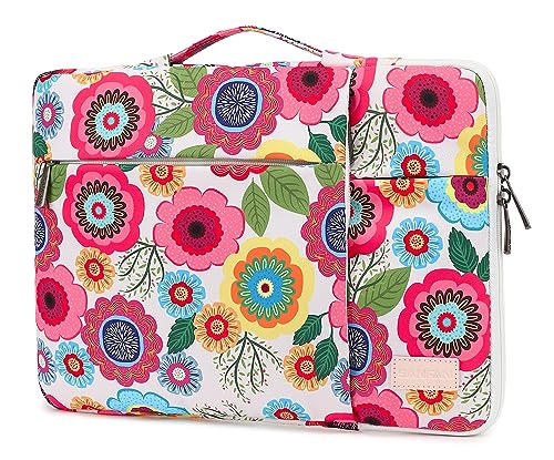 360° Protective Laptop Sleeve Case Bag with 3 Pockets,Handle,Luggage Strap for MacBook Pro 14 inch and 14 inch-14.4 inch Screen Laptop (Flowers) - color: Flowers(3 Pockets), size: 14 inch-14.4 inch
