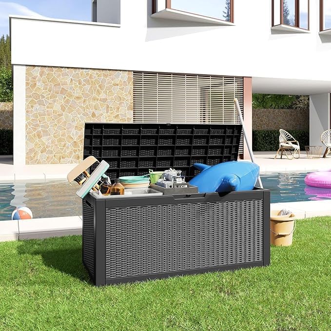 100 Gallon Outdoor Storage Box – Waterproof Deck Box for Garden, Patio & Backyard,Black