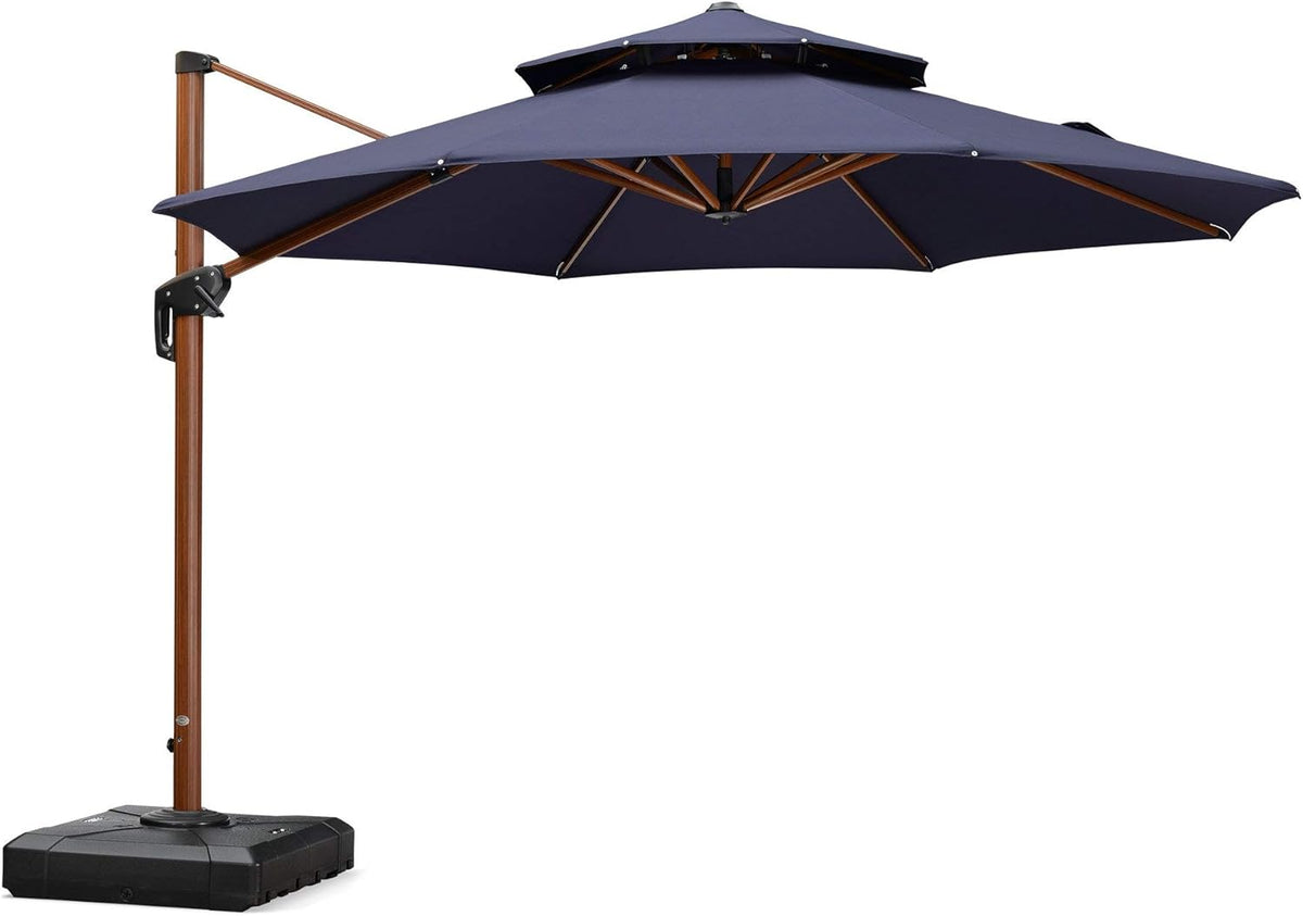 PURPLE LEAF 11ft Patio Umbrella Outdoor Round Umbrellas Large Cantilever Umbrella Windproof Offset Umbrellas Heavy Duty Sun Umbrella for Garden Deck Pool Patio, Navy Blue