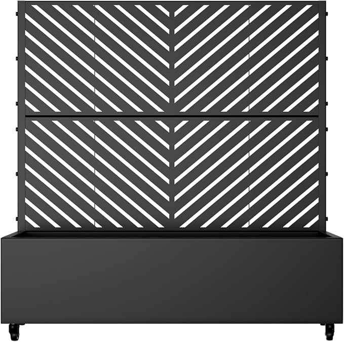 Casaphoria Metal Raised Garden Bed with Trellis and Wheels, 47"x47"x16" Planter Box for Climbing Plants, Vegetables & Vines, Features Drainage Holes and Privacy Screen (Black-Parallel)