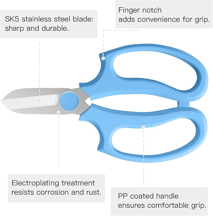 Flower Scissors, Strong Floral Shears, Premium Steel Garden Pruning Shears Floral Fruits Leaf Scissors Hand Pruner Snip Trimming Tool for Gardening Flower Arrangement, Light Blue