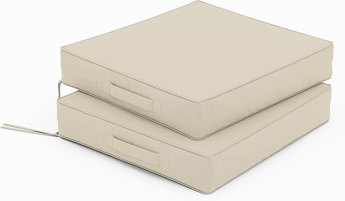 Patio Chair Cushions 17 X 16 X 3 Inch Waterproof Outdoor Seat Cushions for Patio Furniture, Outdoor Sofa Couch Pads with Ties & Handle, Set of 2, Cream